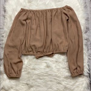 Aritzia Tan Off-Shoulder Blouse